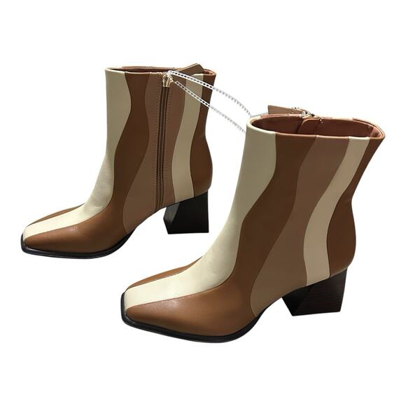 GB Holy Grail 3 Wavy Pieced Colorblock Leather Block Heel Booties NWOB SZ 8M - Picture 1 of 8